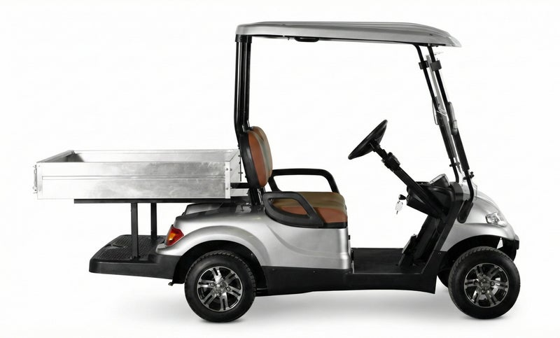 EPIC 2+Short Cargo Non-Lifted Electric Golf Cart with Lithium Battery 105Ah & Standard Tires  | Utility LSEV (Silver) - Image 2